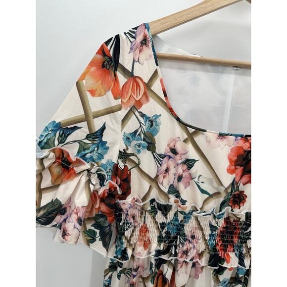 White Floral Maxi Dress Size L Flowy Feminine Long Summer Lightweight Boho - Picture 6 of 12